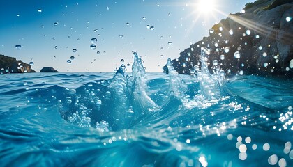 Wall Mural - Bubbles Ascending in Clear Blue Water Beneath Radiant Sunlight