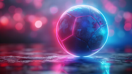 Wall Mural - Futuristic Soccer Ball 3D Illustration with Neon Lights