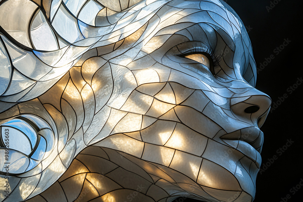 Abstract human face built from mosaic stone textures and integrated ...