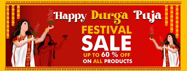 Durga puja Festival Sale Poster Design Template , happy durga puja festival sale banner template design	