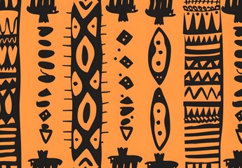 Abstract African Tribal Pattern Orange Background