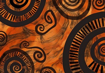 African Tribal Pattern with Spiral and Striped Motifs