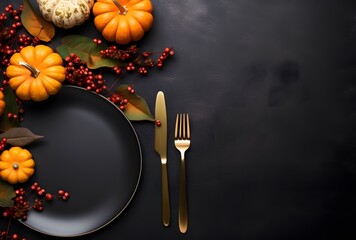 Wall Mural - autumn table setting with pumpkins & berries