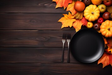 Wall Mural - autumn table setting mockup with plate, forks and fall decor