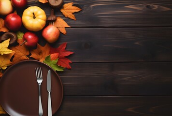 Wall Mural - autumn table setting with plate, fork, knife