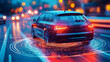 © john - Automobile with gps tracking pulsing signal. A vehicle transmitting gps signal