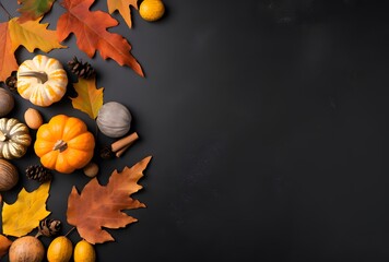 Wall Mural - autumn background with pumpkins, leaves and copy space