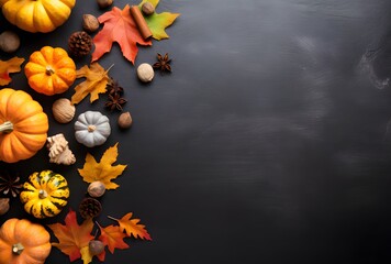 Wall Mural - autumnal background with pumpkins and leaves