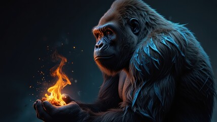 Poster - Gorilla Holding Flame