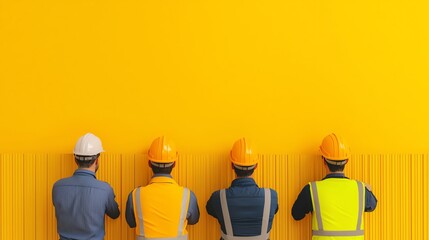 Workers trying to dismantle a trade barrier wall, 3D illustration