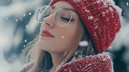 Wall Mural - Cinematic Winter Panorama of a Girl in the Snow