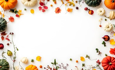 Wall Mural - autumn pumpkin frame border, white background