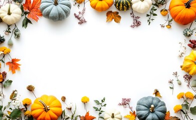 Wall Mural - autumn fall pumpkin floral frame background