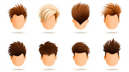 A collection of cartoon heads with different hairstyles. The heads are all different sizes and are arranged in a row