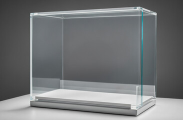 Floating transparent display case on a clean white surface