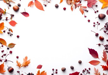 Poster - Autumn Leaves Frame With Berries And Acorns