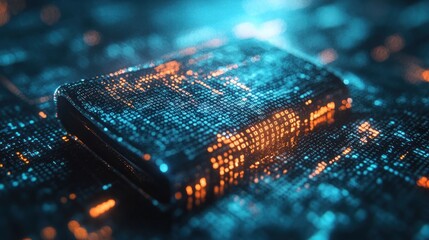 Abstract Digital Data Visualization: A Glowing Cyber Realm with Binary Code.