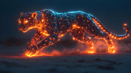 Wall Mural - Fiery Mechanical Leopard 3D Illustration