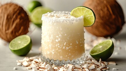 A coconut margarita in a salt-rimmed glass