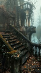 Wall Mural - Mysterious Abandoned House in the Fog