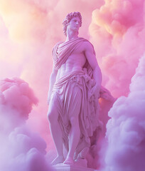 Wall Mural - Ancient Greek sculpture of a man, purple and pink tones