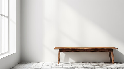 Wall Mural - Minimal wooden bench in bright room with sunlight through window