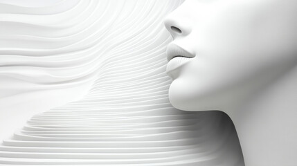 Canvas Print - A white sculpture of a woman's face with waves on it, AI