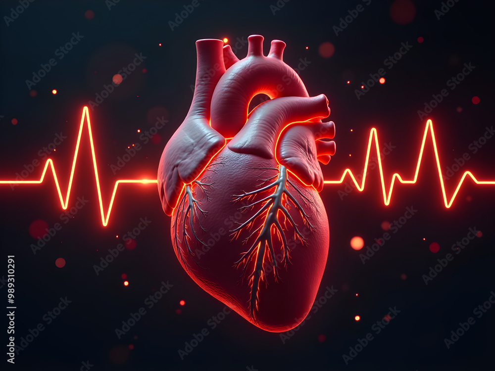 Detailed of Human Heart in Vibrant Red with Anatomical Arteries and ...