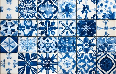 spanish blue tile patchwork wall decor