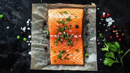 Sticker - Trout fillet with seasonings on parchment.