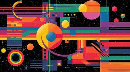 Wall Mural - abstract background with geometric shapes in retro minimalistic style with bright colors