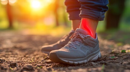 Teen boy holding his ankle, red indicating ankle pain