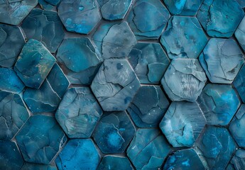 Abstract Hexagon Blue Stone Wall Texture