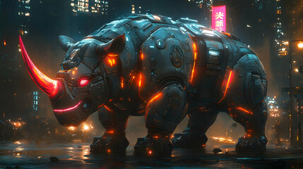 Wall Mural - Cyberpunk Rhino 3D Illustration