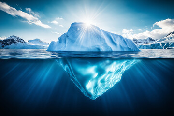 Fototapete - huge white iceberg on the surface of the ocean. block of ice , glacier melting concept. Generative AI