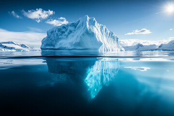 Fototapete - huge white iceberg on the surface of the ocean. block of ice , glacier melting concept. Generative AI