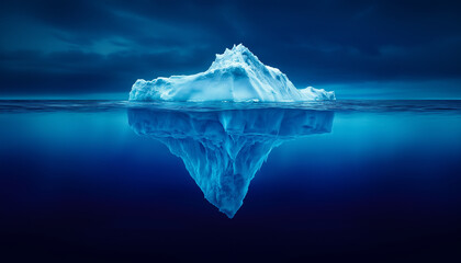 Fototapete - huge white iceberg on the surface of the ocean. block of ice , glacier melting concept. Generative AI
