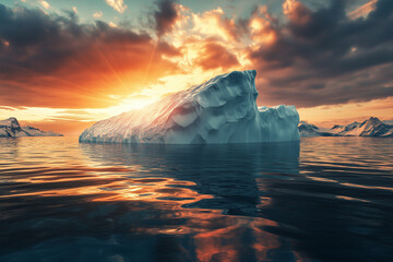 Fototapete - huge white iceberg on the surface of the ocean. block of ice , glacier melting concept. Generative AI