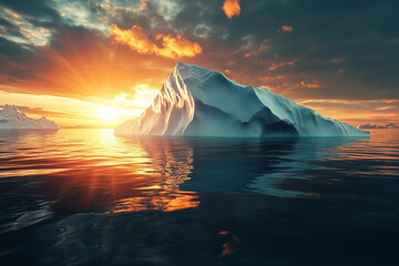 Fototapete - huge white iceberg on the surface of the ocean. block of ice , glacier melting concept. Generative AI