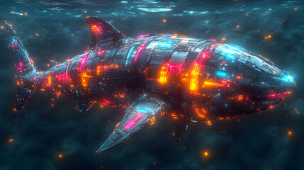 Wall Mural - Cybernetic Shark 3D Illustration