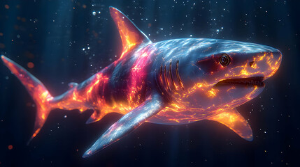 Wall Mural - Fiery Shark 3D Illustration