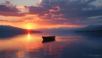 Wall Mural - serene sunset reflections on a tranquil lake