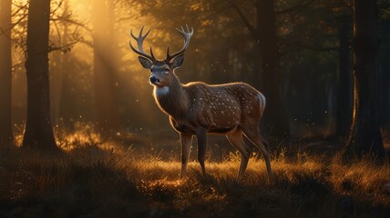 Poster - Majestic Deer in Golden Forest