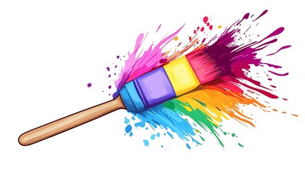 Wall Mural - Playful Paintbrush with Vibrant Splash of Color - Cute Clip Art for Kids