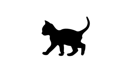 Canvas Print - A black silhouette of a cute little kitten walking