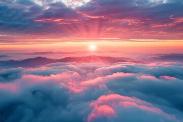 The sky is filled with clouds and the sun is shining brightly