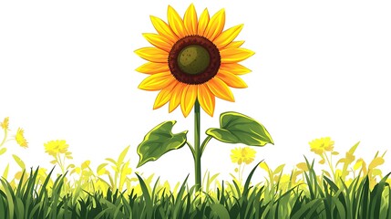 Wall Mural - Cheerful Sunflower in Garden - Vibrant Vector Illustration for Children's Cutout Sticker Design