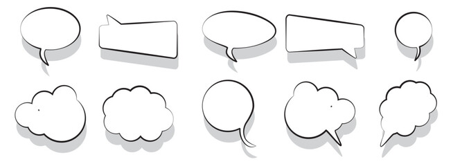 Wall Mural - speech and thought bubbles with shadow icon set vector. editable stroke