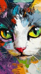  Oil Painting, Watercolor, Colorful Cats, Abstract Image, Texture, Pattern Background, Wallpaper, Cover and Screen for Smartphone, PC, Laptop, 9:16 and 16:9 Format