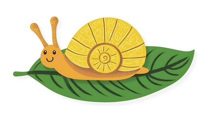 Wall Mural - Cheerful Snail Adorning a Leaf - Vector Art for Kids' Cutout Sticker Designs